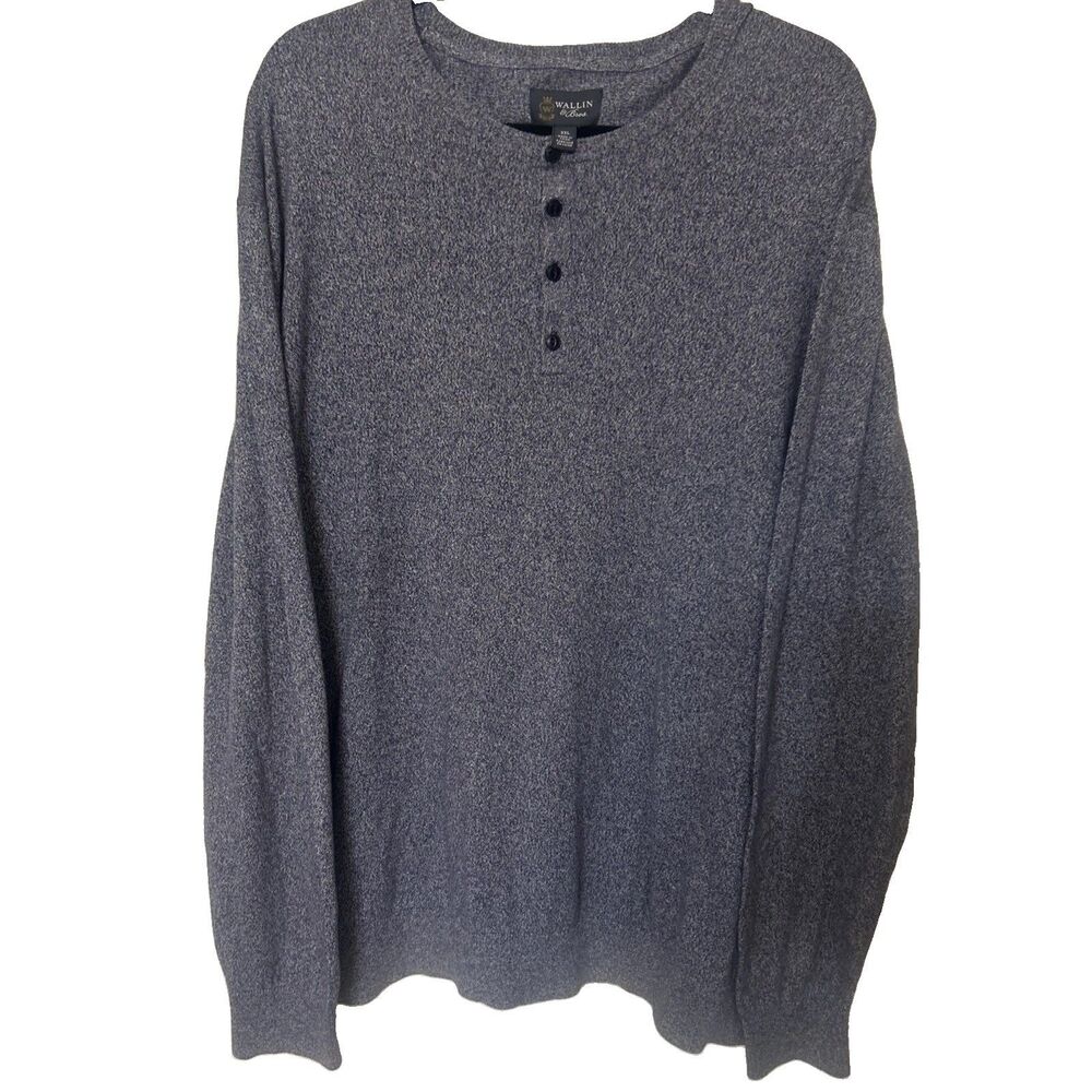 Wallin & Bros Henley Mens 2XL Cotton Blue Gray Marled Long Sleeve Sweater